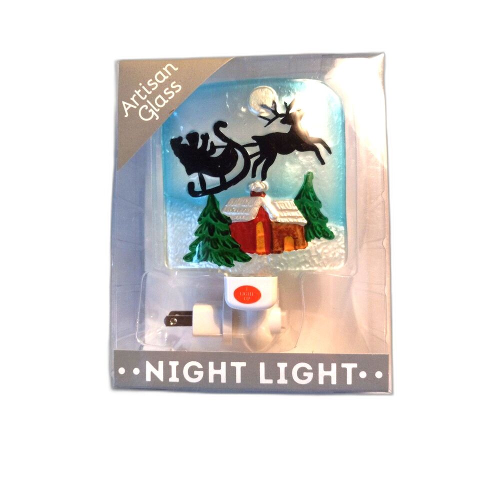 NEW IN BOX Transpac Glass Christmas Reindeer Scene Night Light w/ Bulb Included